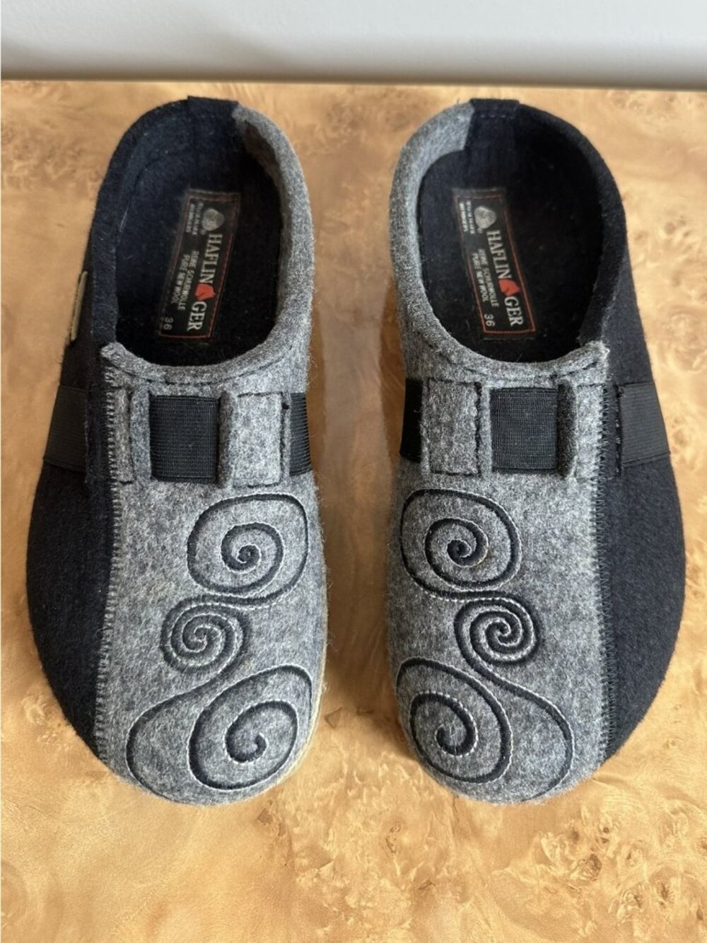 Haflinger Magic Grizzly Wool Felt Clogs Gray Black Swirl Women's EU 36 US 5